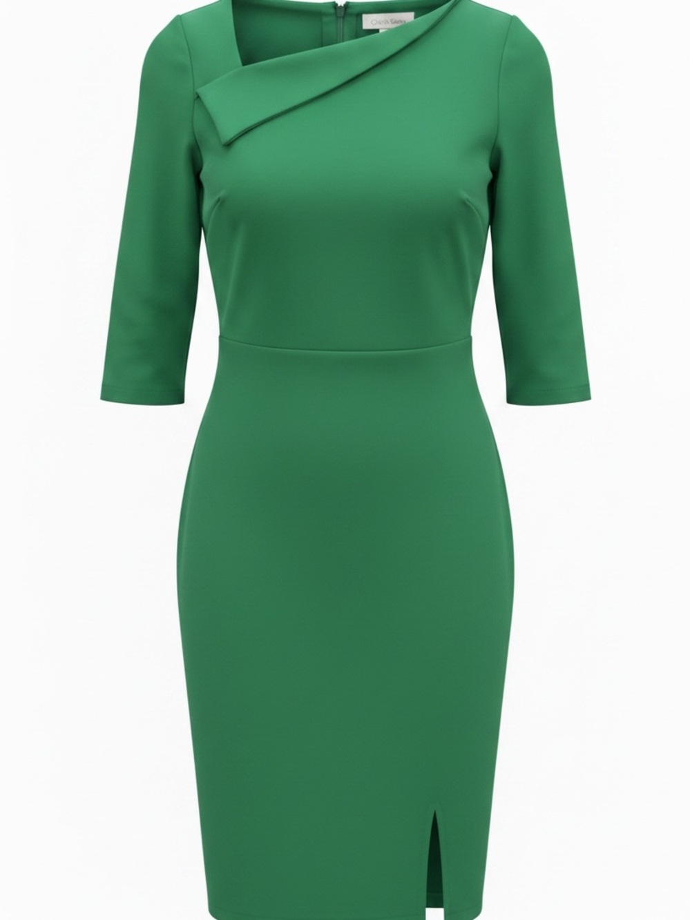 CK- Elegant Green Sheath Dress with Asymmetric Neckline - Well Hello There!